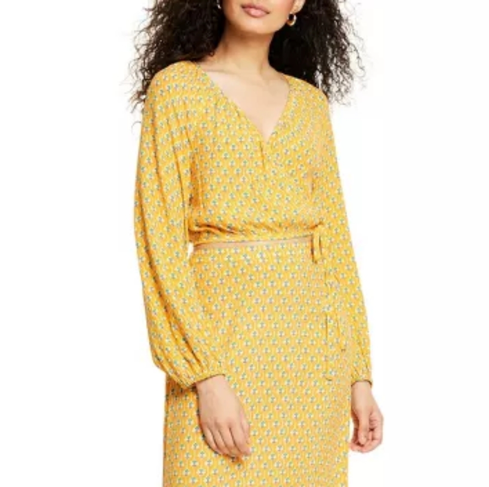 COPY - Women's Dainty Lotus Print Wrap Top - RHODE x Target Yellow Top xs